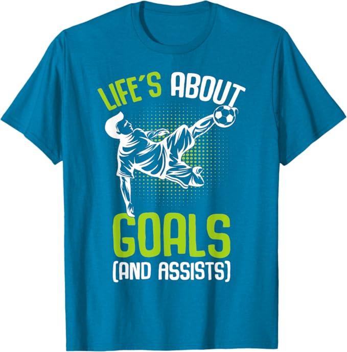 Life´s About Goals Soccer Player Boys Kids Youth T-Shirt, M, Blue