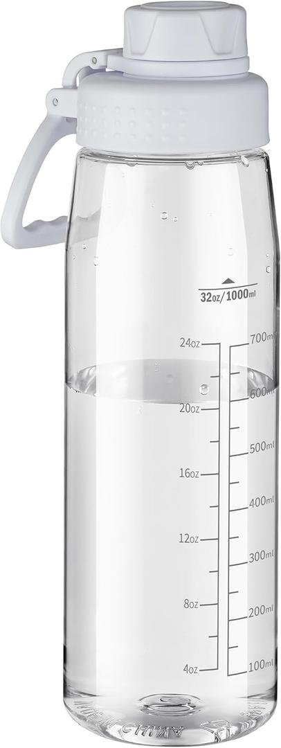 Water Bottle 32oz, clear water bottle with Spout Lid and Carry Handle, Reusable, Tritan, BPA Free, Hiking Water Bottle Suitable for Travel, Outdoors, Gym, Travel, Home, School (Clear)