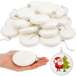 Zubebe 24 Pcs 3.15 Inch Christmas Blank White Ball Ornaments Plastic White Matte Flat Discs Christmas Ornaments Xmas Christmas Tree Hanging Ornament Decorations DIY Crafts Painting Drawing