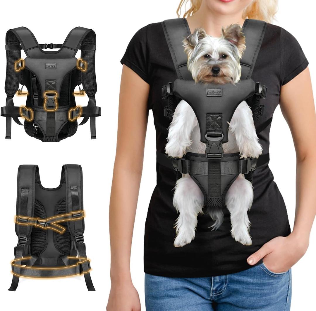 YUDODO Front Pet Carrier Backpack for Small Dogs and Cats, Secure and Breathable Mesh, Ergonomic Support, Adjustable for Walking, Hiking, or Travel (Black M)