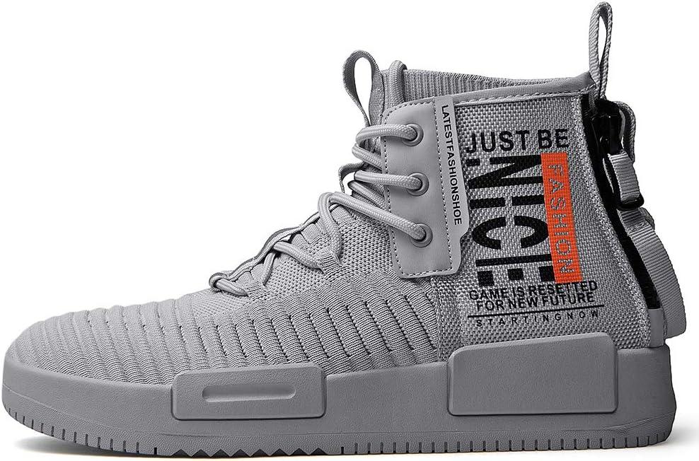 RUNMAXX Mens Fashion Walking Lace Up High Top Shoes Stylish Running Athletic Casual Sneaker (12.5, Grey)