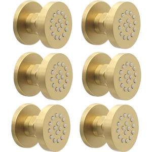 Brass Round Shower Body Spray Jets 6 Pack, HOMEDEC Spa Massage Nozzle 2inch Rain Showerhead Wall Mount Rainfall Shower Head Sprayer, Brushed Gold