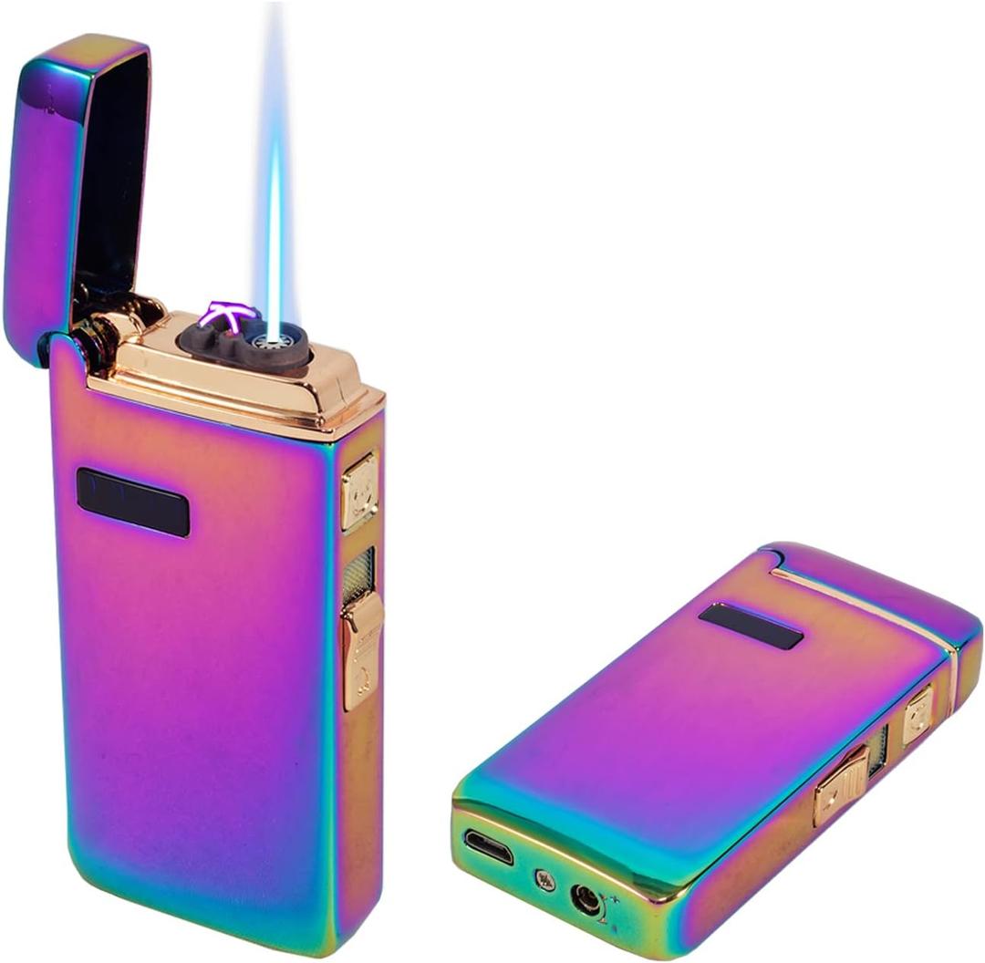 Electric Lighters 3 in 1 Rechargeable Windproof Butane RefillableDual Arc and Blue Jet Flame, USB Charge Type-C Cable in Gift Box, Gas Fuel Not Included (Colorful)