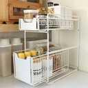 Stackable 2-Tie Under Sink Cabinets Organizer with Sliding Storage Drawer, Pull Out Cabinets Organizer Shelf, Sliding Kitchen Countertop Storage Basket-White Large