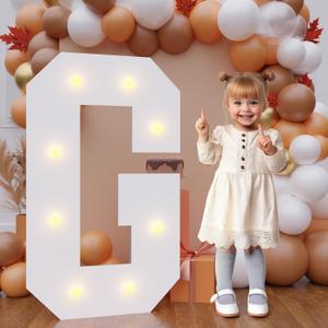 Bugame 3FT Light Up Letters, Quick 7-Min Setup No Edge Assembly Needed, Lightweight Foam Board Marquee Letters for Birthday Wedding Baby Shower Backdrop Decor, Letter G