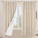 LAMIT 100% Blackout Linen Curtains, 63 Inches Linen Textured Thermal Bedroom Curtains Back Tab and Rod Pocket Neutral Panels with White Liner for Short Windows, 2 Panels, Linen, 42 x 63 Inch