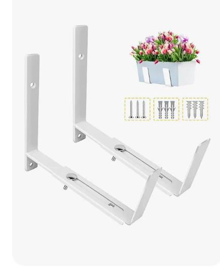 LukLoy Window Planter Box Brackets, 2 Pack Adjustable Heavy Duty Wall Mount Window Flower Boxes Outdoor with Bracket (6 to 12 in), with 70lbs Capacity, White