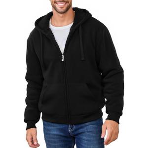 Men's Fleece Sherpa Lined Hoodies Heavyweight Full Zip Thick Hooded Jacket Winter Warm Athletic Sweatshirt (Medium, Black)