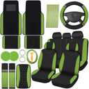 BBTO 43 Pcs Bling Car Accessories Set for Women Front Seats and Rear Bench Polyester Car Seat Protectors Wheel Cover Seat Floor Mats Full Crystal Automotive Interior Decor(Green)