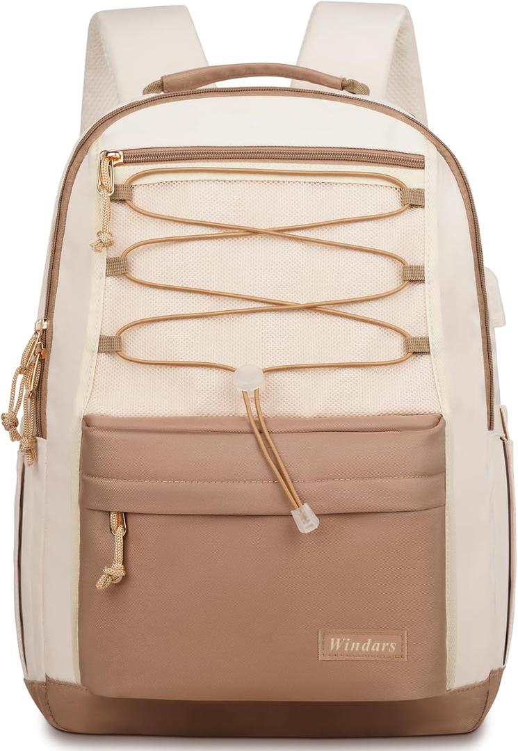 School Backpack for Teens Girls, Aesthetic College Backpack Large Bookbag for Women Students Fashion 15.6 Inch Laptop Bag for Work Travel (Khaki Beige) (15.6 inch, Beige Khaki)