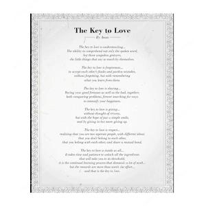 The Key to Love- Romantic Poem Wall Art, This Poetic Distressed Parchment Design Wall Art Print Is Perfect for Spouses, Newlyweds, & BFF's, Great Engagement & Wedding-Anniversary Gift, Unframed- 11x14