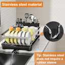Stainless Steel Dish Drying Rack  304 Grade Dish Racks for Kitchen Counter with Utensil Holder & Adjustable Spout, Space-Saving Organizer, 16.5" x 11.8" x 5.3" Black