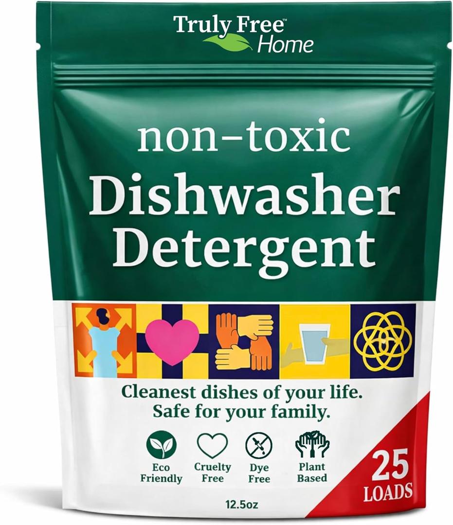Truly Free Dishwasher Detergent Powder | Natural Dish Detergent, Dishwasher Soap | Plastic Free, Plant-Based, Clean, Heavy Duty Hard Water Stain & Grease Remover | Fragrance Free | 12.5 oz (Pack of 1)