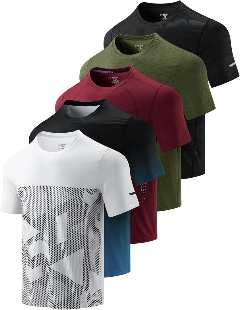 5 Pack Men’s Active Quick Dry Crew Neck T Shirts | Athletic Running Gym Workout Short Sleeve Tee Tops Bulk (Large)