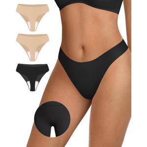 OEAK Seamless Thongs for Women Invisible Thongs No Show Thong Panty Liners Tangas Comfortable Workout G-Strings Underwear (X-Small, 3p-2*skin Nude+1*black)