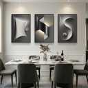 3 Piece Framed Black and White Abstract Wall Art for Living Room, Large Modern Minimalist Geometric Picture Prints Paintings, Bright Style Luxury Artwork for Bedroom Dining Room Wall Decor 20x30 Inch