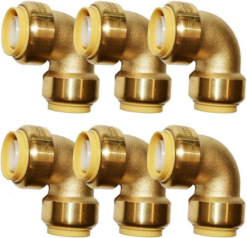 HQMPC Pex Fititng 3/4" Pex Elbow PushFit Elbow 90-Degree -PEX Fitting 3/4" 90 Degree ElbowPush-to-Connect Plumbing Fitting for Copper, PEX, CPVC (6pcs 3/4") (0.75 Inch)