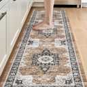 DEXI Kitchen Floor Mats Cushioned Anti Fatigue, 23x86 Long Wide Standing Comfort Runner Rug, Waterproof Retro Floral Memory Foam Padded for Front Sink Laundry, Brown/White