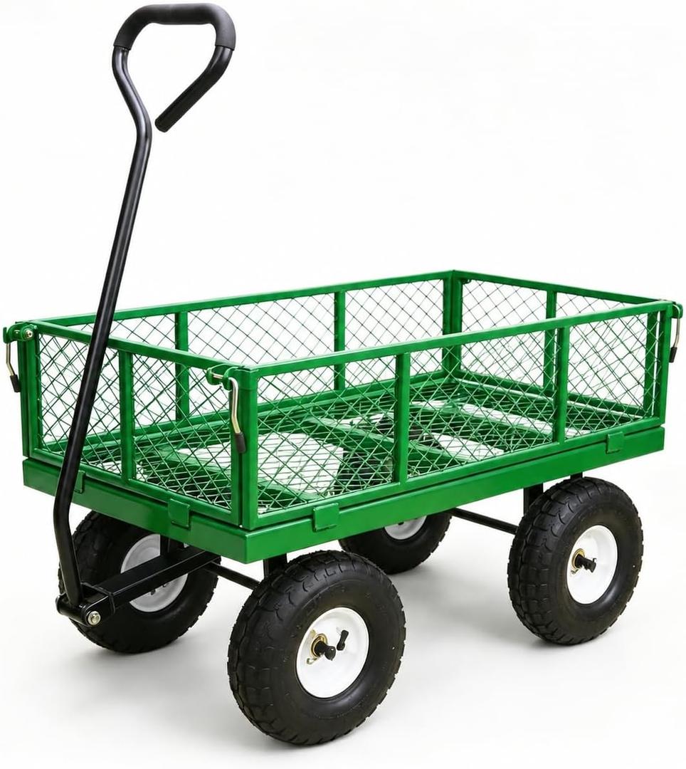 AAIN 600 lb Heavy-Duty Metal Garden Cart, Utility Wagon, 4 Cu. Ft.