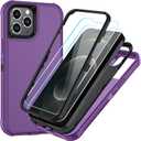 SunStory Compatible with iPhone 12 Pro Max Case with HD Screen Protector, 3-Layer Heavy Duty Full-Body Cover,3 in 1 Hybrid Protective Case for iPhone 12 Pro Max 6.7",Purple