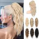 LONAI Ponytail Extension, 18" Blonde Wavy Claw Clip Ponytail Extensions ZJ001 Shoulder Length Curly Wavy Claw Clip in Ponytail Hair Extensions Synthetic Fake Pony Tails Hairpieces-Platinum Blonde