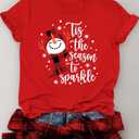Christmas Snowman Shirt for Women Tis The Season to Sparkle Xmas T-Shirts Graphic Plaid Holiday Blouse Tops, Large