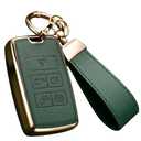 Axtrulix Key Fob Cover for Range Rover with Key Chain, Upper Leather + Soft TPU Key Cover Case Shell for Jaguar XE XJ XF, Land Rover Sport Velar Evoque Defender Discovery (Green)