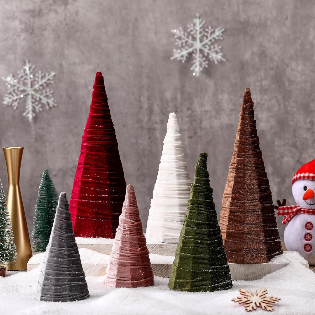 Kigley 6 Pcs Pink Valentine Day Tree Cone Decor 3 Various Size Tabletop Cone Valentine Trees Table Decorations Christmas Indoor Tiered Tray Home Decor Centerpieces(Multicolor,Velvet)