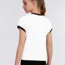 ZDC Girls Athletic Shirts Kids Summer Short Sleeve Workout T Shirt Quick Dry Tops Color Block Gym Yoga Tee (White)