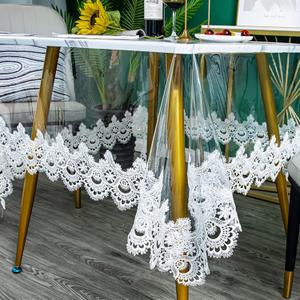 1. Clear Plastic Round Tablecloth Waterproof Vinyl PVC Tablecloth Embroidered Lace Edge Transparent Table Cover for Kitchen Outdoor and Indoor Uses-Round 75 inch, White 2.  White Lace Tablecloth Vintage Embroidered Spring Wedding Tablecloths Overlay for Outdoor Party Reception Home Decor