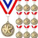 Quelay 20 Pcs 2'' Awards Medals with Neck Ribbons Winner Gold Medals Bulk Metal Trophy Award Prize Gift for Competitions School Education Tournaments Party Favor