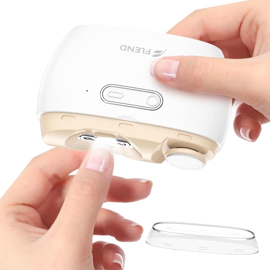 Electric 2-in-1 Nail Clipper & Polisher, 2-Speed Safe Fingernail Trimmer for All Ages, Rechargeable Automatic Nail Clipper with Light, Manicure Set for Baby Kids Seniors & Weak Hands, Skin