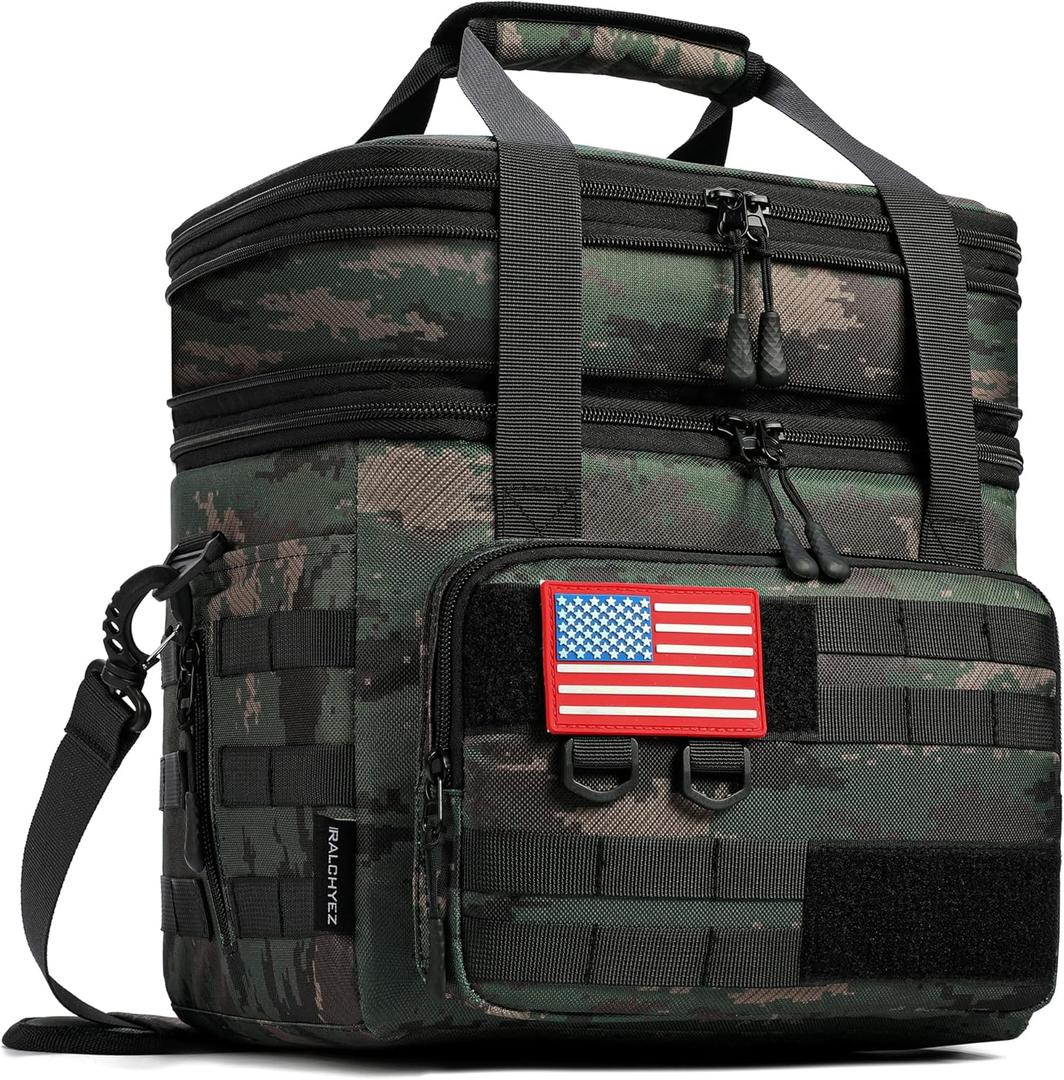 RalChyez Tactical Lunch Bag, 20L Large Heavy Duty Double Deck Insulated Lunch Box Leakproof Expandable Tote Cooler with Shoulder Strap for Adult Men Women Work Fishing Picnic Travel Acu Camo