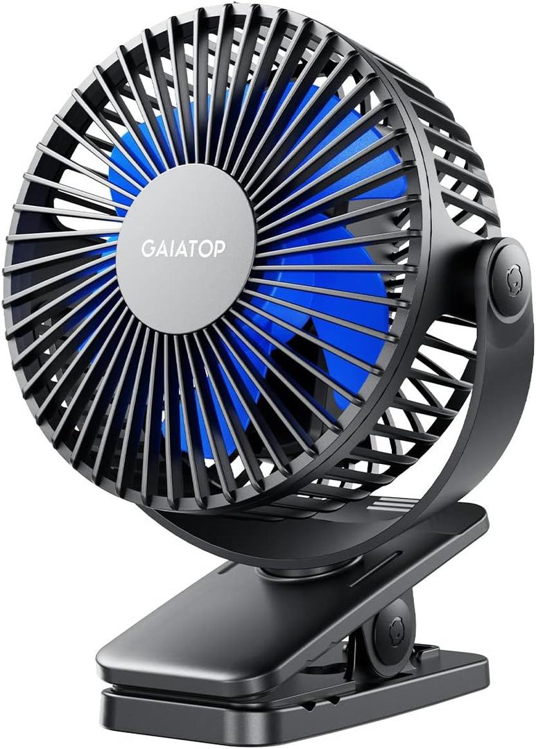 Gaiatop Portable Clip on Fan Battery Operated, Small Powerful 3 Speed Quiet 360 Rotate, USB Rechargeable Mini Personal Cooling Fan for Desk Table Home Office Stroller Camping Women Gifts Black Blue