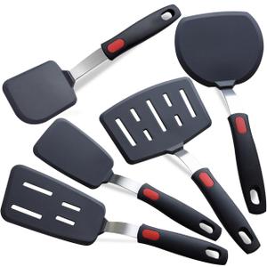 Silicone Spatula Turner, 5-Pack Spatulas Silicone Set for Nonstick Cookware, 600F Heat Resistant Kitchen Cooking Utensils Set for Egg, Pancake Dishwasher Safe