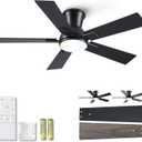 Modern Ceiling Fans with Lights - 42 inch Low Profile Ceiling Fan with Light and Remote, Flush Mount Reversible DC Motor, 6-Speed Quiet LED Dimmable for Bedroom, Indoor and Outdoor, Patios Black