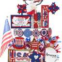 25 Pcs 4th of July Tiered Tray Decor Set Patriotic Table Decorations Red White Blue Memorial Day Wooden Sign Farmhouse USA Flag Star 250th Anniversary Sign for Labor Day Shelf Home(Charming)