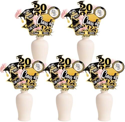 Set of 4 Pack, Zienlay 30 Pack Graduation Decorations 2025, Class of 2025 Grad Party Decorations - Black and Gold Graduation Centerpieces Sticks for Tables, Grad Decor Supplies, Table Toppers for College High School