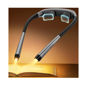 Glocusent Ergonomic Reading Light, 1600mAh Rechargeable Book Light for 100 Hrs - 3 Colors & 5 Brightness, Neck Light with Timers, Sleep Aid & Travel Lock, Perfect for Reading, Knitting & Craft