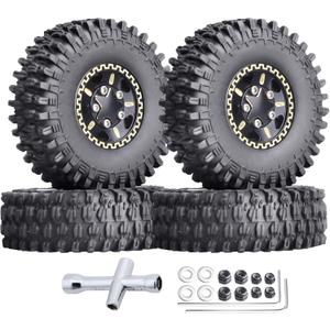 Hobbypark Brass 1.0 Beadlock Wheels and Tires for TRX4M Upgrades Axial SCX24 1/24 RC Crawler Replacement Parts, Set of 4 (Type A)
