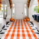 Fall Cotton Orange and White Plaid Rug - 4 x 6 Ft, Hand-Woven Indoor/Outdoor Layered Cotton Blend Buffalo Plaid Rug, Washable Front Door Mat, Perfect for Porch, Living Room, Entryway