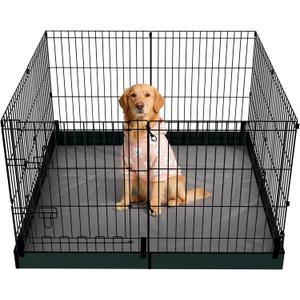 Dog Playpen, Foldable Metal Puppy Play Pen with Bottom Pad, 24x30in 8 Panels Dog Playpen with Door for Indoor Outdoor, Heavy-Duty Pet Exercise Fence for Small Medium Animals