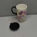 Topadorn Tall Ceramic Travel Mug 17 oz. Coffee Cups Sealed Lid With Color Box (Purple Flower)