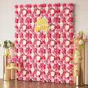 COKAOBE Pink Flower Wall Panels Backdrop, 12PCS 15x15 Inch 3D Silk Rose Floral Wall, Artificial Flower Panels for Wedding, Party, Bridal Shower, Baby Shower, Home and Photo Backdrop Decoration