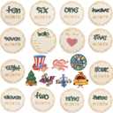 2 x 3D Baby Monthly Milestone Wooden Discs Set  15 Pcs Baby Month Markers for Photos, Hello World Newborn Announcement Sign, My First Holiday Milestones Props Keepsakes