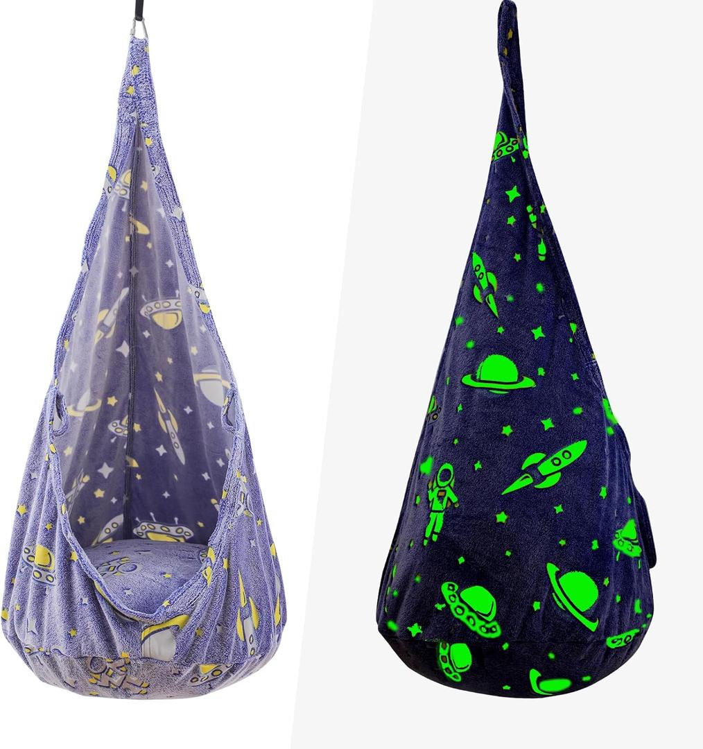 Kids Pod Swing Seat, Sensory Swing Chair with PVC Inflatable Cushion, Hanging Hammock Chair for Indoor and Outdoor Use (Space)