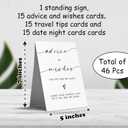 Advice And Wishes Card Set For The New Couples, 1 Standing Sign 15 Advice Cards, 15 Date Night Cards Cards 15 Journey Idea Cards For Bride, Groom, Newlyweds, Wedding Favors & Supplies(Gray)-C01