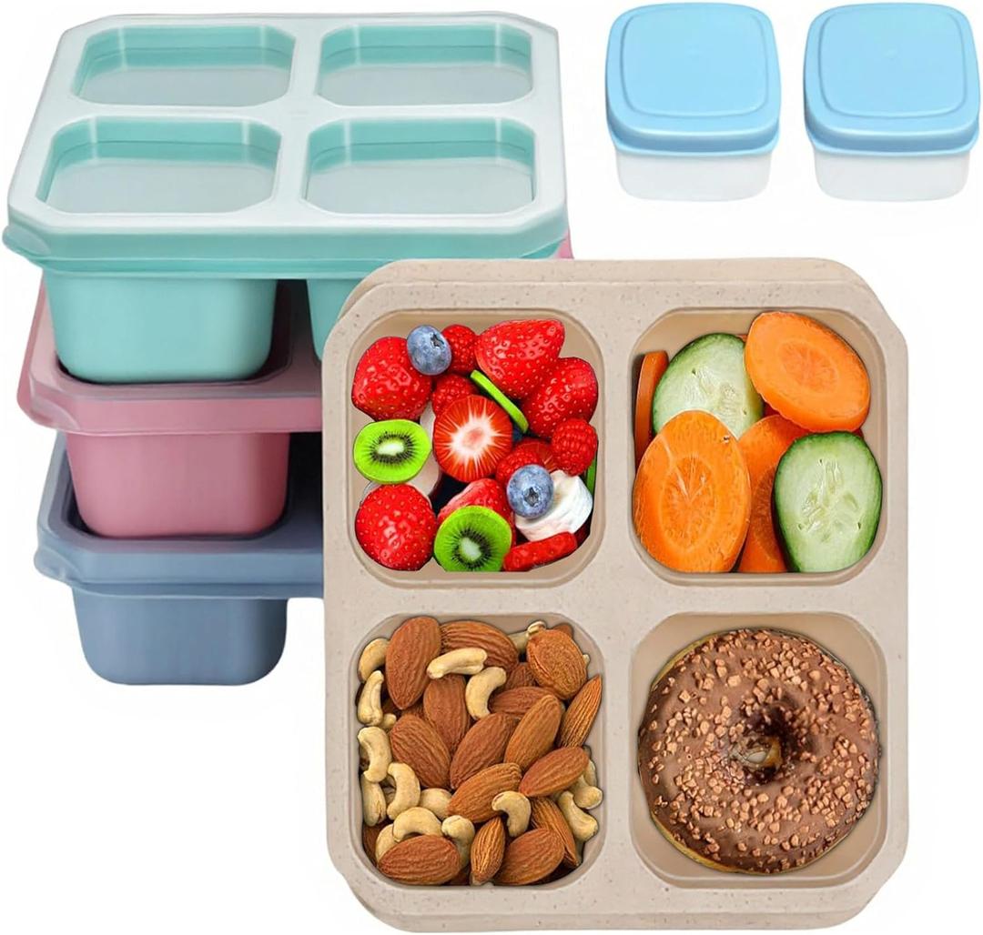 Bento Box Adult Lunch Box 4 Pack Lunch Containers 4-Compartment Reusable Food Storage Snack Containers Dishwasher Safe Stackable for Work & Travel