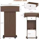 Podium Stand with Metal Wheels Wooden Lectern Podium Stand Portable Pulpit Standing with Storage Mobile Reception Podiums for Church Office School Conference Restaurant Meeting,Brown White