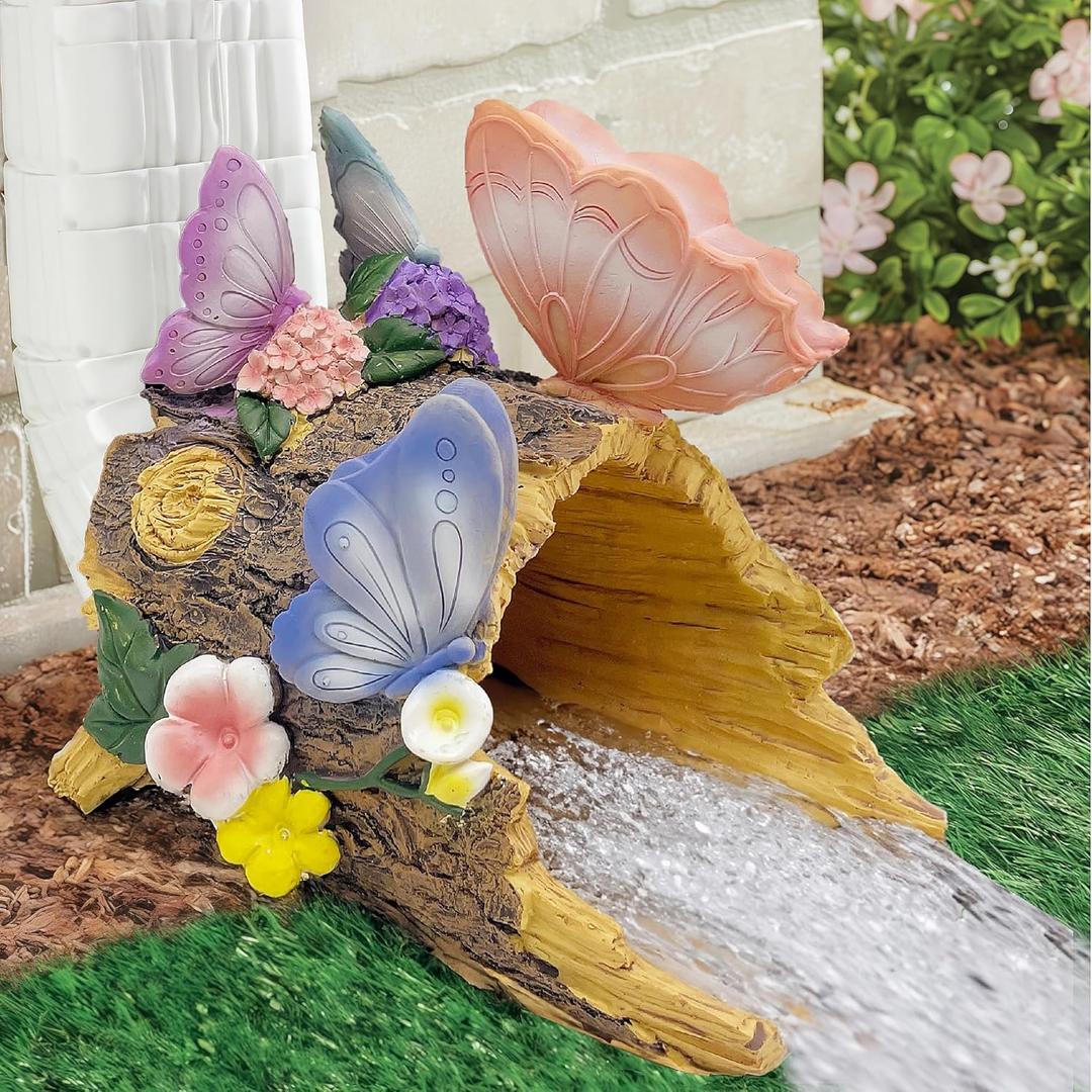 Butterfly Gutter Downspout Extender Statue, Outdoor Decor Sculpture Ornament, Decorative Gutter Extension, Splash Block, Downspout Diverter, Eco-Friendly Resin, Perfect for 3"x4" Downspouts (Multicolor)